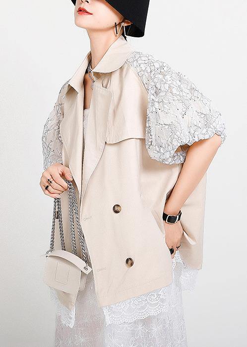 Chic Beige Peter Pan Collar Pockets Jacket Summer - bagstylebliss