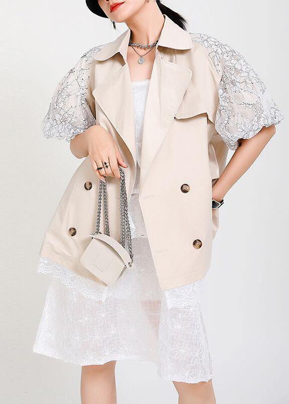 Chic Beige Peter Pan Collar Pockets Jacket Summer - bagstylebliss