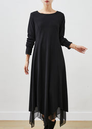 Chic Black Asymmetrical Exra Large Hem Cotton Long Dress Spring