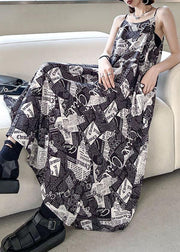 Chic Black Cold Shoulder Print Side Open Cotton Sleeveless Summer Maxi Dress - bagstylebliss