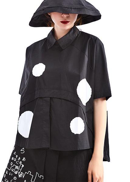 Chic Black Dot Short Sleeve Cotton Shirts - bagstylebliss