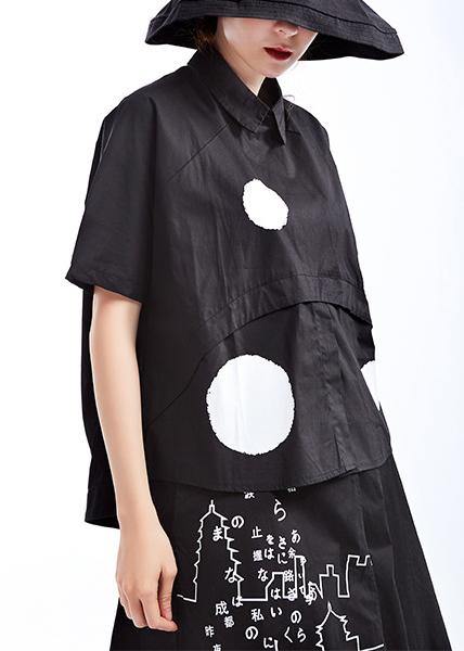 Chic Black Dot Short Sleeve Cotton Shirts - bagstylebliss