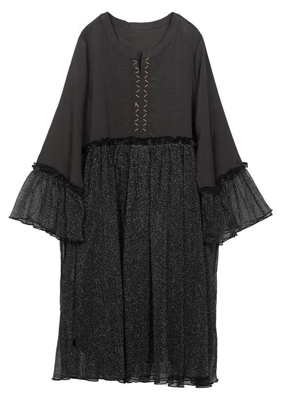 Chic Black Flare Sleeve Chiffon Patchwork Summer Dress - bagstylebliss