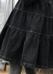 Schicke schwarze lose Knopf-Patchwork-Fall-Trenchcoat-Kleid