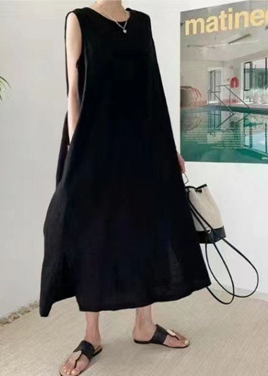 Chic Black O-Neck Patchwork Dress Sleeveless