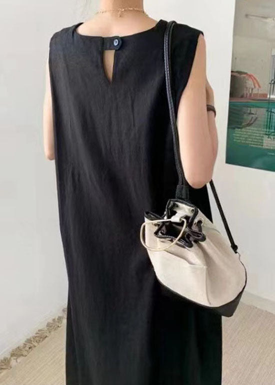 Chic Black O-Neck Patchwork Dress Sleeveless