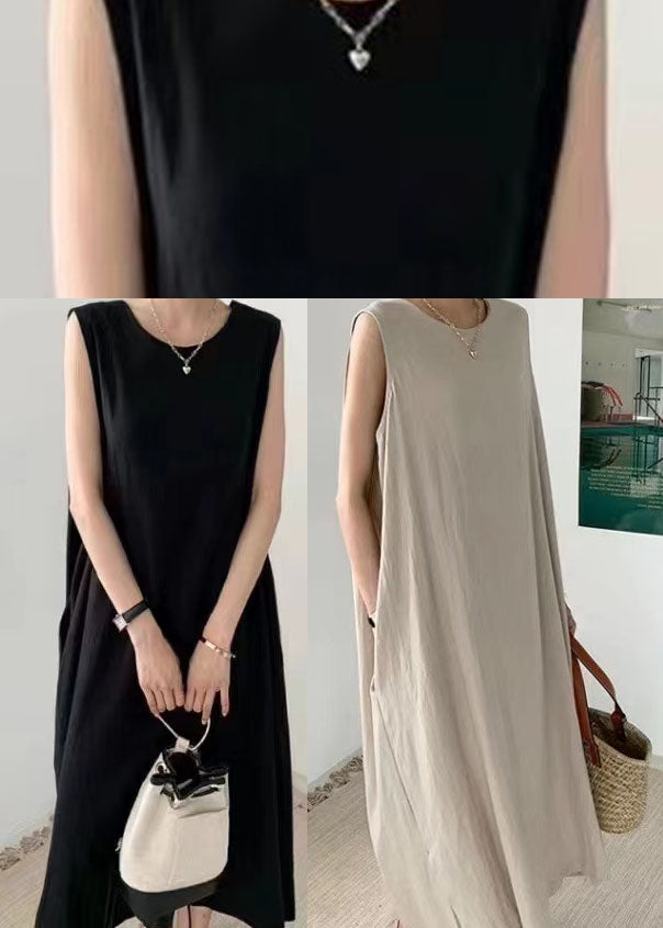 Chic Black O-Neck Patchwork Dress Sleeveless