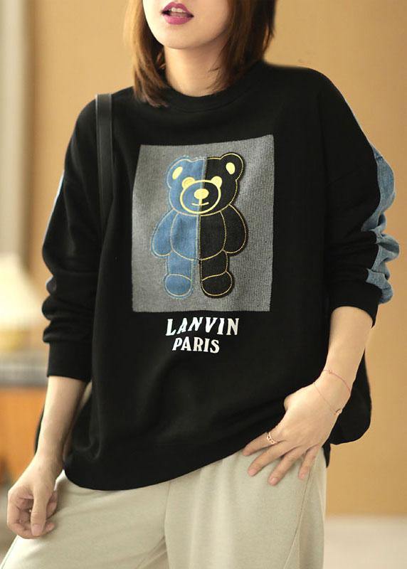 Chic Black Patchwork Denim Print Fall Sweatshirts - bagstylebliss