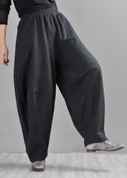 Chic Black Patchwork Harem Pants Summer Cotton Linen - bagstylebliss