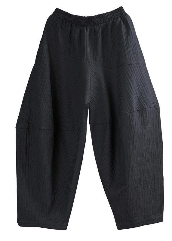Chic Black Patchwork Harem Pants Summer Cotton Linen - bagstylebliss