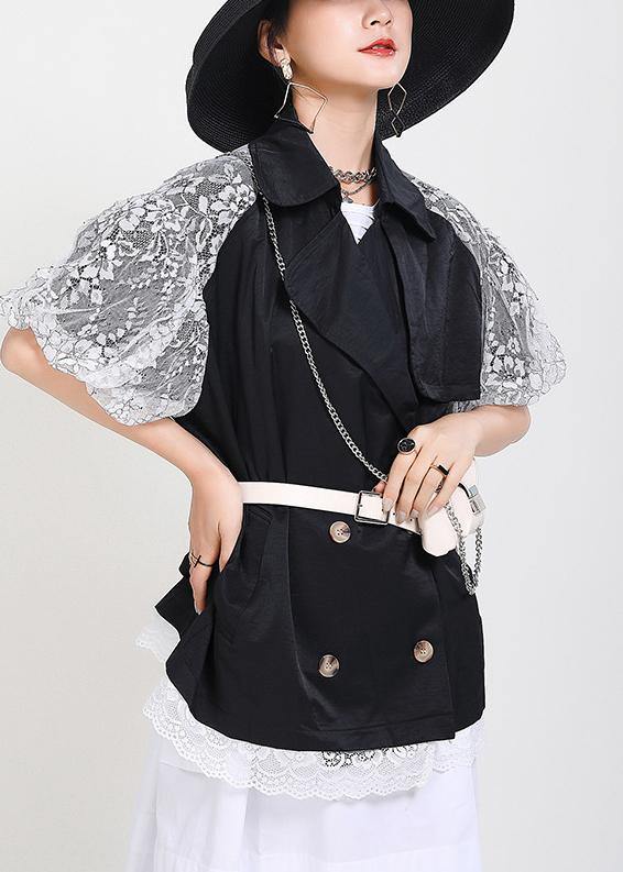 Chic Black Patchwork Lace Button Jacket Summer - bagstylebliss