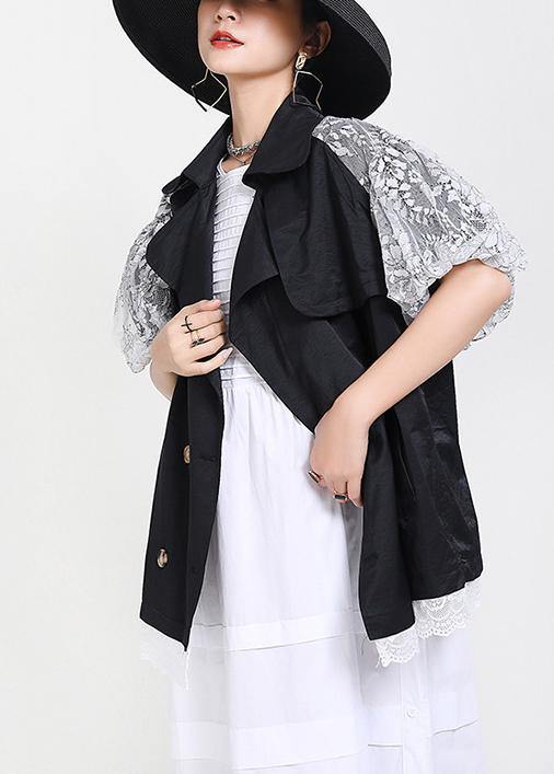 Chic Black Patchwork Lace Button Jacket Summer - bagstylebliss
