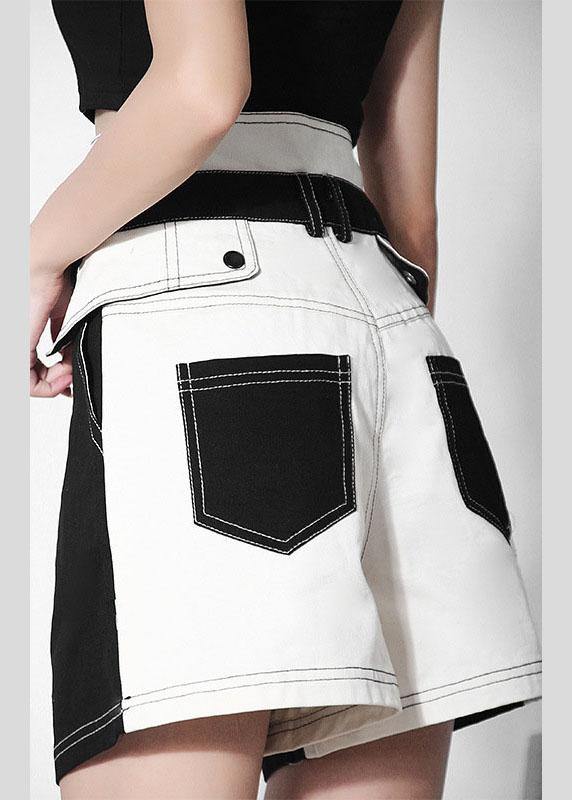 Chic Black Patchwork Pocket shot denim Pants - bagstylebliss
