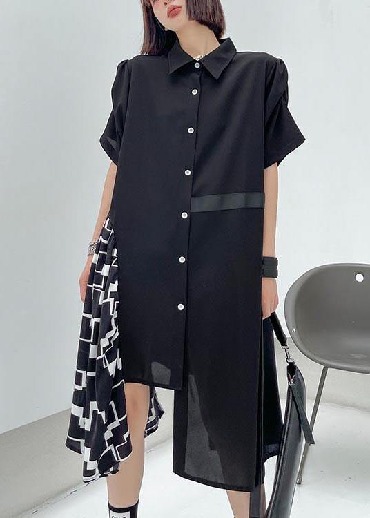Chic Black Patchwork Print asymmetrical design Dress Summer - bagstylebliss