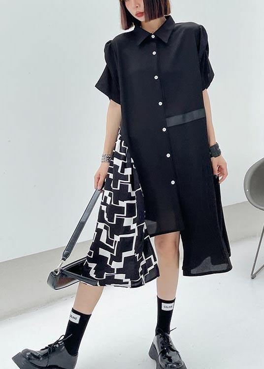 Chic Black Patchwork Print asymmetrical design Dress Summer - bagstylebliss