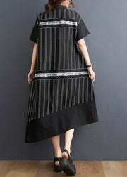 Chic Black Peter Pan Collar Button Asymmetrical side open Dress Short Sleeve