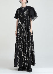 Chic Black Print Asymmetrical Design A Line Dress Sleeveless - bagstylebliss
