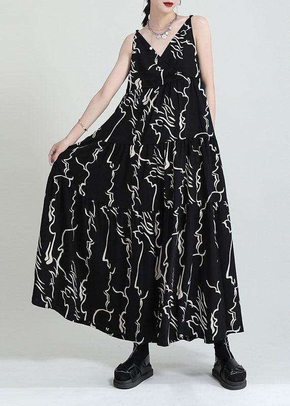 Chic Black Print Asymmetrical Design A Line Dress Sleeveless - bagstylebliss