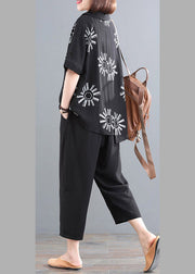 Chic Black Print O-Neck Top und Crop Pants Zweiteilige Sets Summe