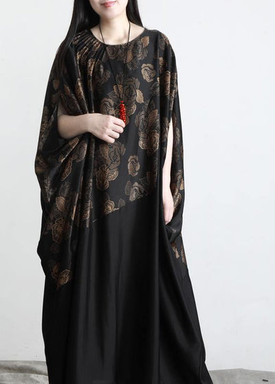 Chic Black Print Patchwork Batwing Sleeve Party Summer Chiffon Dress - bagstylebliss