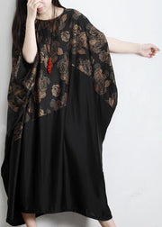 Chic Black Print Patchwork Batwing Sleeve Party Summer Chiffon Dress - bagstylebliss