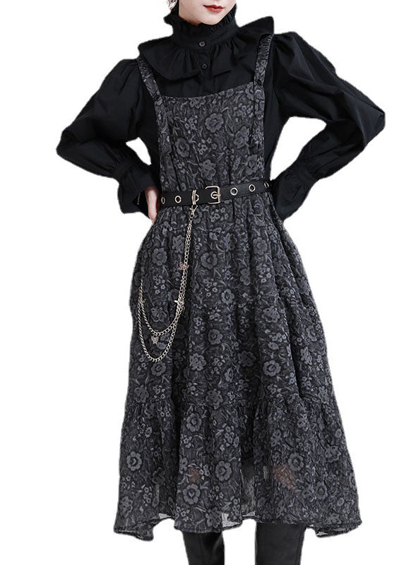 Chic Black Print Patchwork Circle Fall Dress