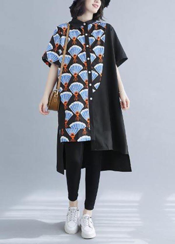 Chic Black Print asymmetrical designlow high design Vacation Summer Cotton Dress - bagstylebliss