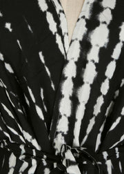 Chic Black White Print tie waist kimono robe Cotton Loose Coat Long - bagstylebliss