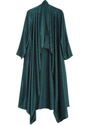 Chic Blackish Green Striped Asymmetric Robe Dress Cardigan - bagstylebliss