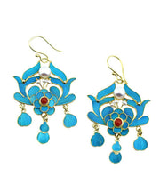 Chic Blue Pearl Tassel Cloisonne Hoop Earrings