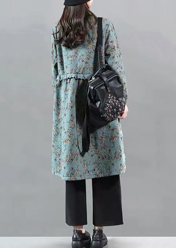 Chic Blue Ruffled Lace Patchwork Warm Fleece Coat Fall