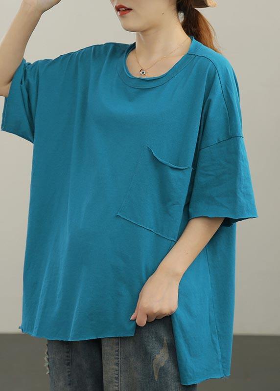 Chic Blue side open Half Sleeve Cotton Summer Top - bagstylebliss