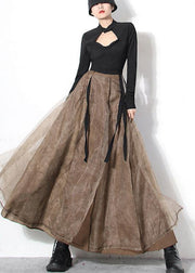 Chic Brown tulle High Waist zippered Skirt - bagstylebliss