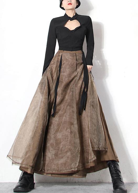 Chic Brown tulle High Waist zippered Skirt - bagstylebliss