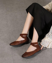 Chic Chocolate Buckle Strap Ballet Flats Shoes Cowhide Leather - bagstylebliss