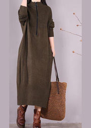 Chic Chocolate Dresses Zippered Pockets Maxi Spring Dress - bagstylebliss
