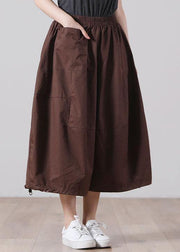 Chic Chocolate Elastic Waist Wide Leg Pants Trousers Cotton - bagstylebliss