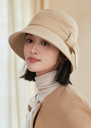 Chic Classy Khaki Bow Wrinkled Bucket Hat