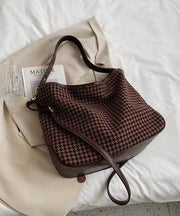 Chic Coffee Plaid Woolen Large Capacity Satchel Handbag