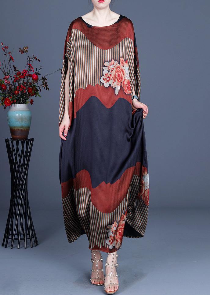 Chic Color block Batwing Sleeve Silk Maxi Dresses Summer Spring - bagstylebliss