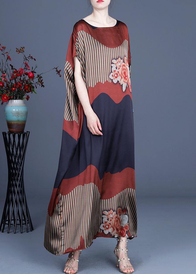 Chic Color block Batwing Sleeve Silk Maxi Dresses Summer Spring - bagstylebliss