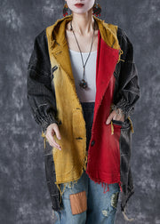 Chic Colorblock Asymmetrical Patchwork Cotton Coat Fall