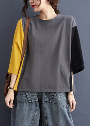 Chic Colorblock Oversized Patchwork Cotton Tanks Batwing Sleeve