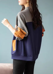 Chic Colorblock Zip Up Asymmetrical Patchwork Cotton Coat Fall