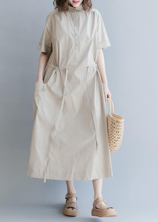 Chic Drawstring Cotton Summer Clothes For Women Runway Khaki long Dresses - bagstylebliss