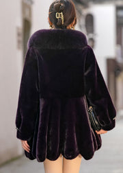 Chic Dull Purple Fur Collar Warm Mink Velvet Coat Winter