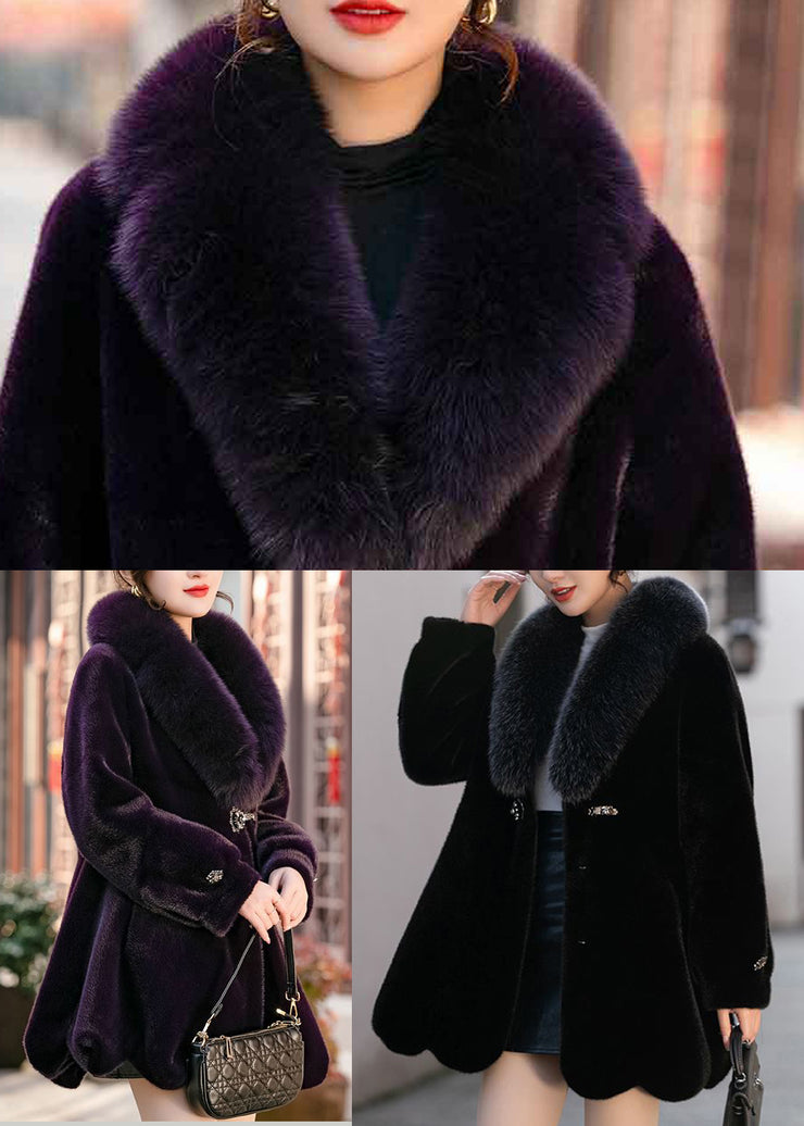 Chic Dull Purple Fur Collar Warm Mink Velvet Coat Winter