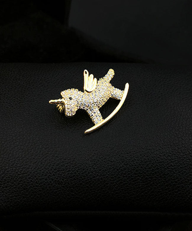 Chic Gold Zircon Unicorn Brooches