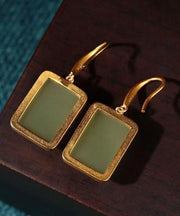 Chic Green Ancient Gold Jade Drop Earrings