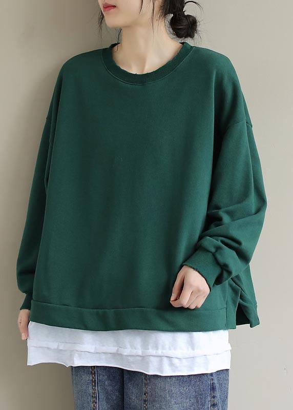Chic Green Clothes For Women O Neck False Two Pieces Loose Spring Shirt - bagstylebliss